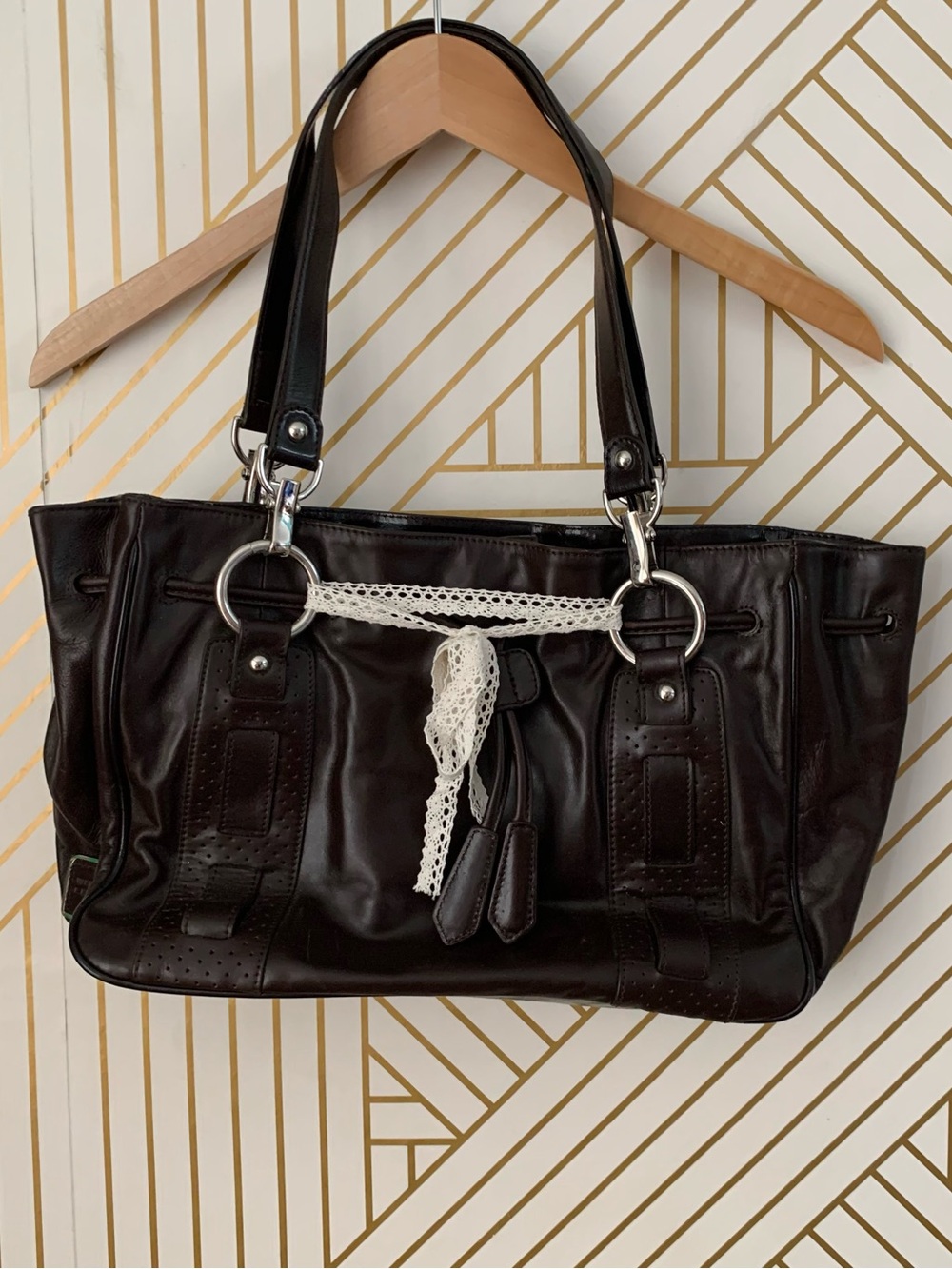 Wilson's Leather Vintage Y2K Brown Leather Minimalist Shoulder Bag coquette girl